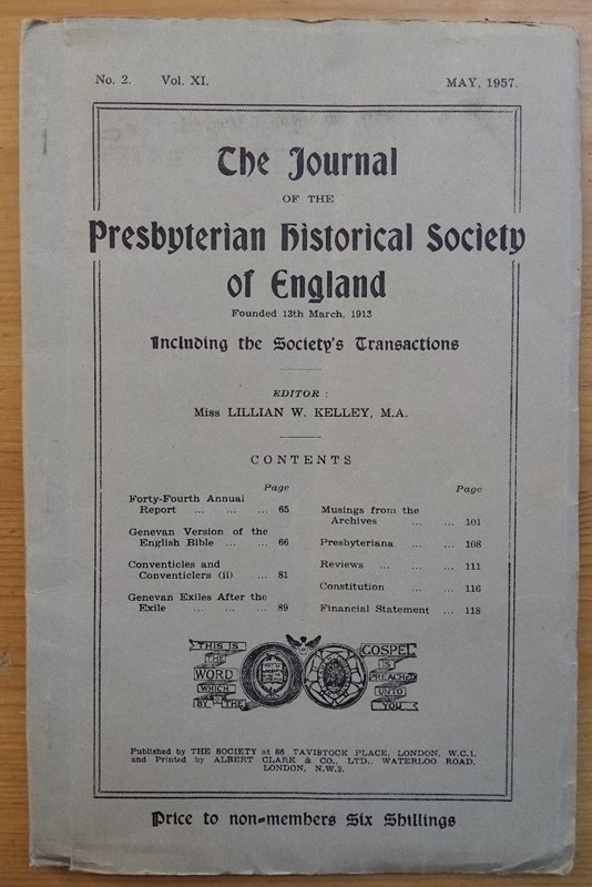 The Journal of the Presbyterian Historical Society of England: Vol XI No 2: May 1957